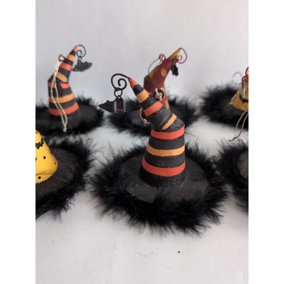 Pier One Witch Hat Halloween Ornaments Feathers Metal Vintage Lot of 6 - Picture 3 of 8